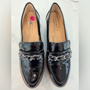 Alex Marie Black Patent Platform Loafers Chain Detail Lug Sole Size 8.5